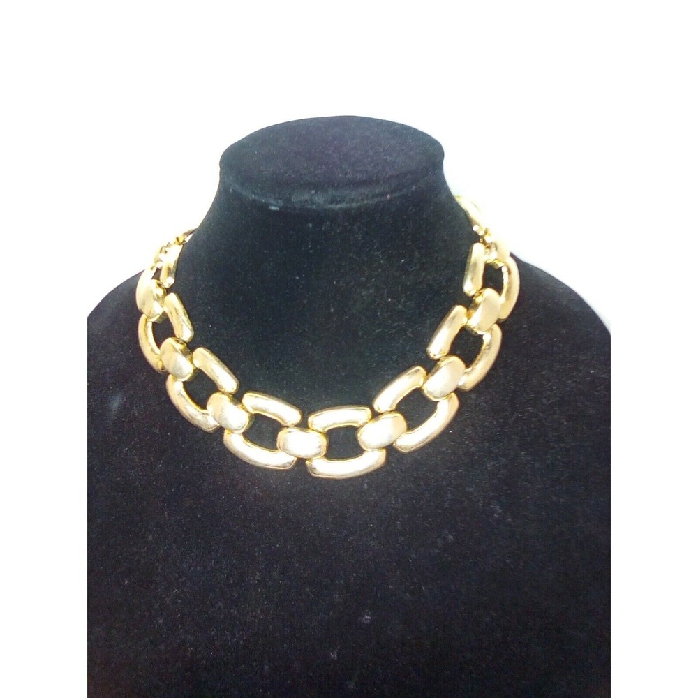 Retro 80s Chunky Chain Necklace Polished Gold Tone Chain Square Link